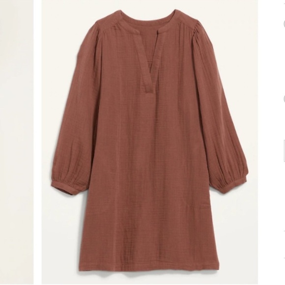 Old Navy Women’s Brown Long Sleeve Gauze Tunic Mini Dress Size S 100% Cotton - Picture 2 of 12
